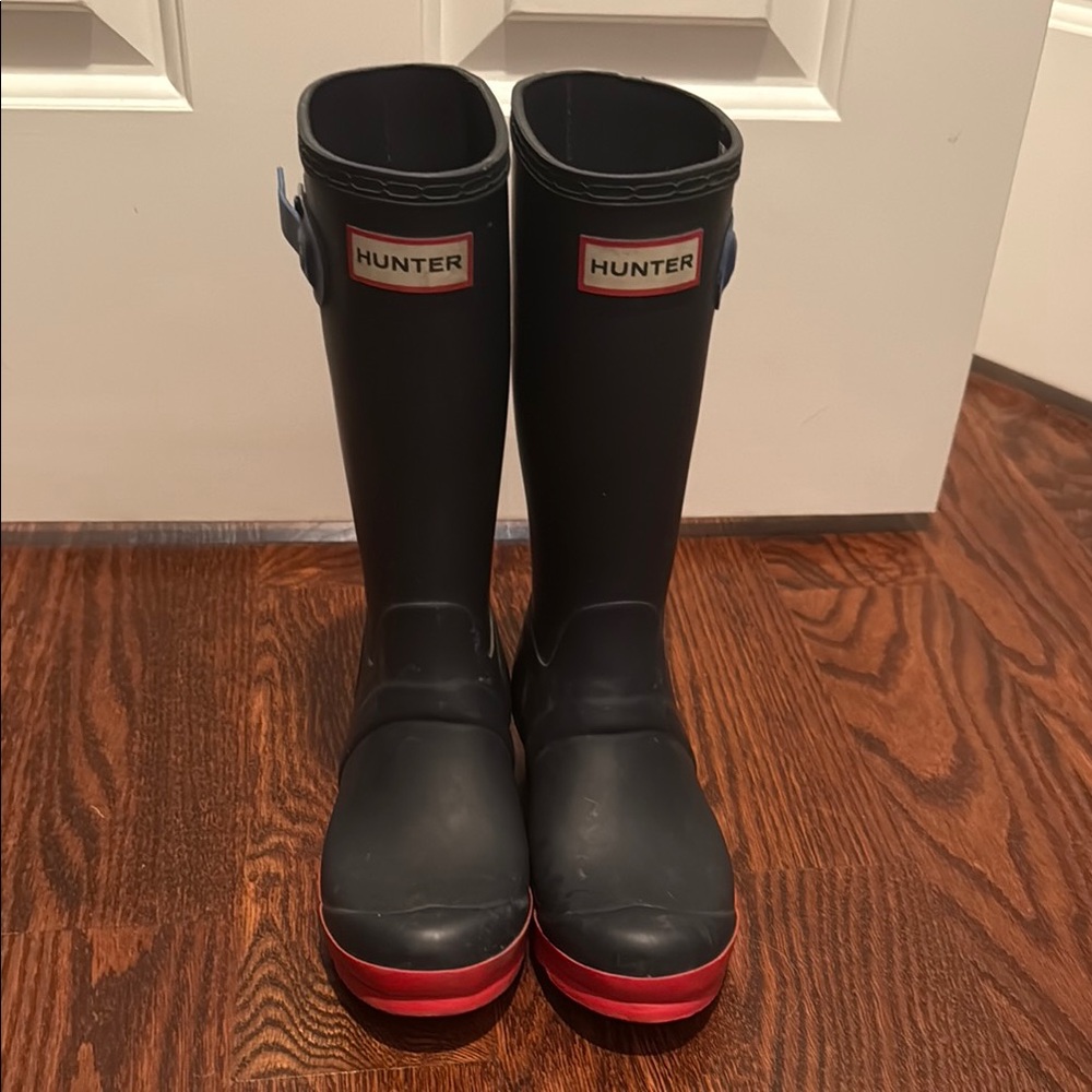 Hunter Kids Black and Red Rain Boots